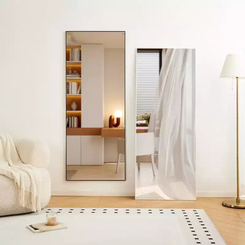 Miroir pleine longueur 70 x 31 pouces, cadre en alliage d'aluminium blanc, à poser ou mural, haute définition, incassable