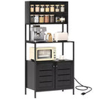 HOMCOM Baker's Rack with Power Outlet, Coffee Bar Cabinet with Storage Shelves, Microwave Stand with Louvred Door Cabinets, Black