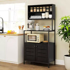 Meuble de cuisine HOMCOM avec prise électrique, meuble de bar à café avec étagères de rangement, support pour micro-ondes avec portes persiennes, noir