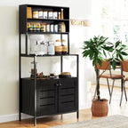 Meuble de cuisine HOMCOM avec prise électrique, meuble de bar à café avec étagères de rangement, support pour micro-ondes avec portes persiennes, noir
