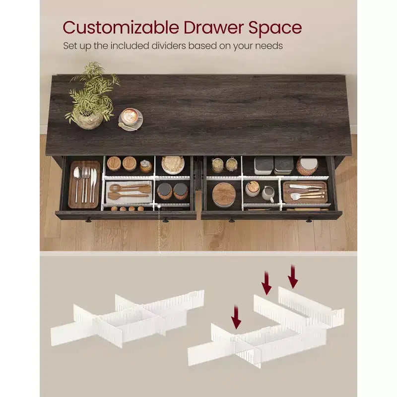 Meuble à café, Armoire de rangement de cuisine avec 2 tiroirs, Buffet de ferme avec étagères réglables pour la cuisine