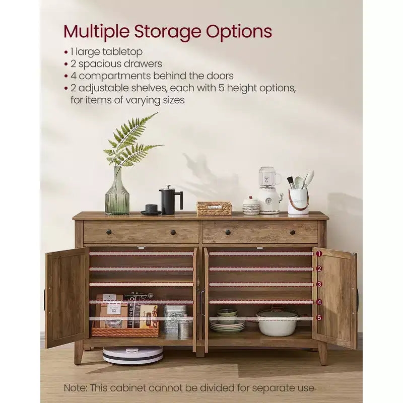 Meuble à café, Armoire de rangement de cuisine avec 2 tiroirs, Buffet de ferme avec étagères réglables pour la cuisine