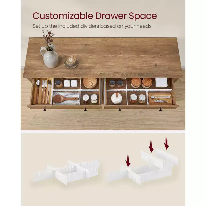 Meuble à café, Armoire de rangement de cuisine avec 2 tiroirs, Buffet de ferme avec étagères réglables pour la cuisine