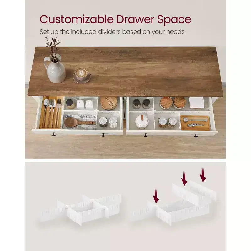 Meuble à café, Armoire de rangement de cuisine avec 2 tiroirs, Buffet de ferme avec étagères réglables pour la cuisine