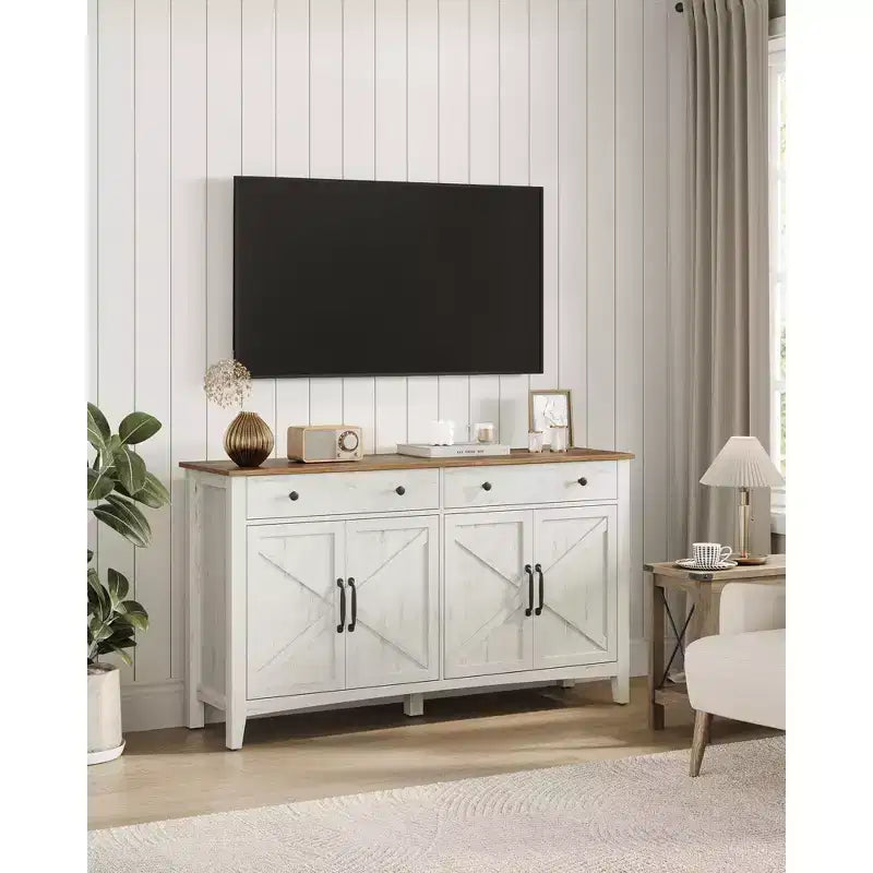 Meuble à café, Armoire de rangement de cuisine avec 2 tiroirs, Buffet de ferme avec étagères réglables pour la cuisine