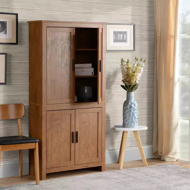 HOMCOM Armoire de cuisine autonome à 4 portes, meuble de rangement avec 3 étagères réglables pour cuisine, salle à manger ou salon, chêne