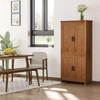 HOMCOM Armoire de cuisine autonome à 4 portes, meuble de rangement avec 3 étagères réglables pour cuisine, salle à manger ou salon, chêne