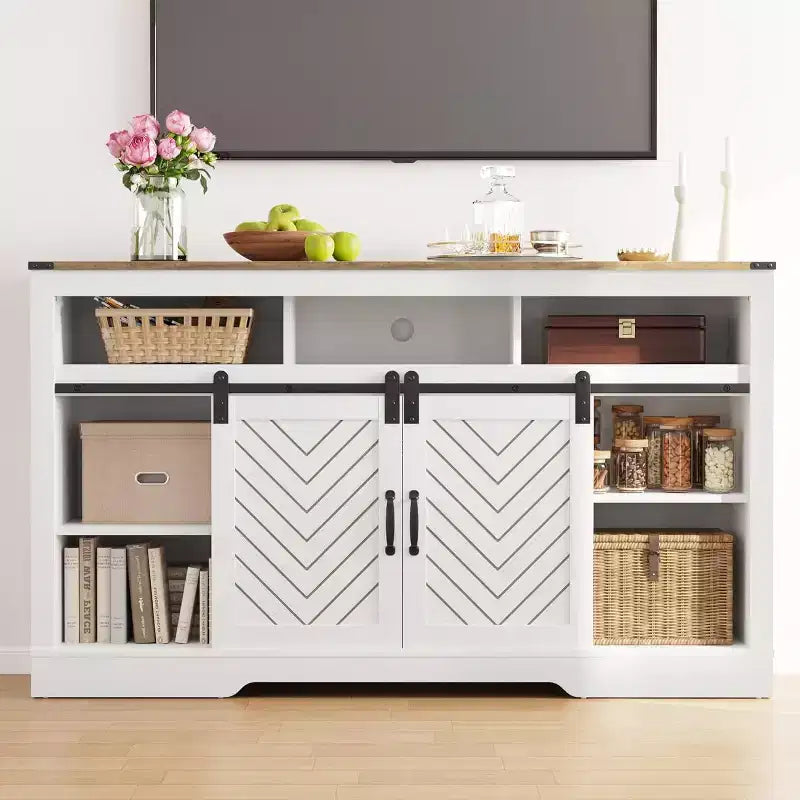 Meuble TV Heynemo Farmhouse pour cheminée de 23 pouces, meuble de divertissement de 34 pouces de haut pour téléviseur de plus de 65 pouces, console TV avec porte coulissante de grange (sans cheminée)
