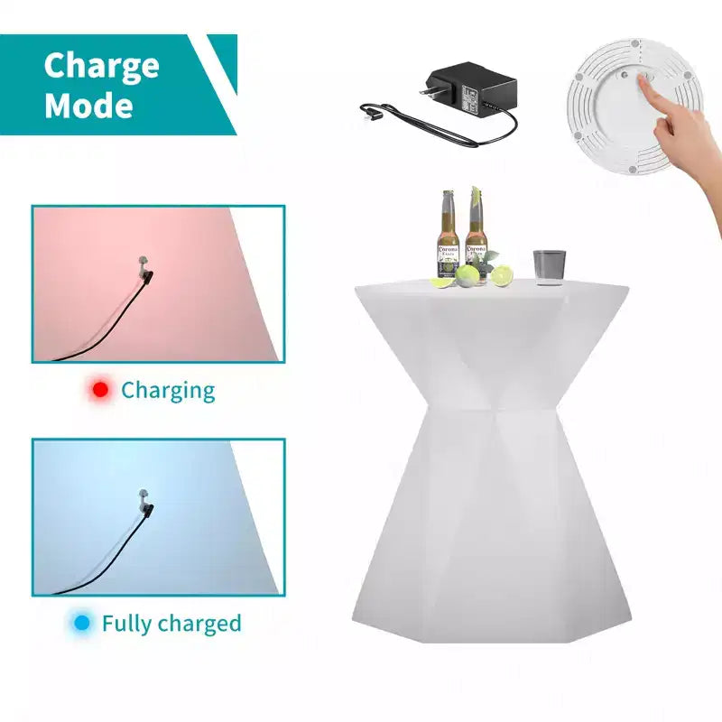 Mjkone 30 H Table de Bar Rechargeable pour Pub à Cocktails, 16 Couleurs RVB Changeantes LED, Étanche, Lumineuse, Tables Basses Lumineuses