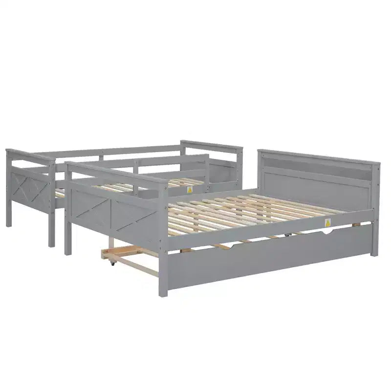 Lit superposé jumeau sur grand lit avec échelle, lit gigogne simple, barrière de sécurité