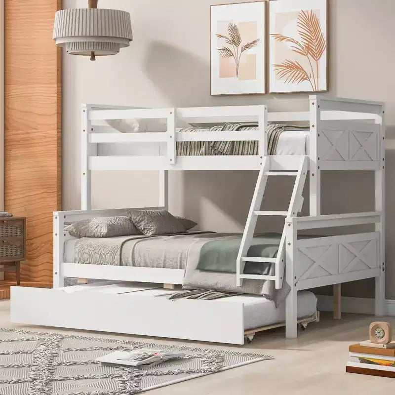 Lit superposé jumeau sur grand lit avec échelle, lit gigogne simple, barrière de sécurité