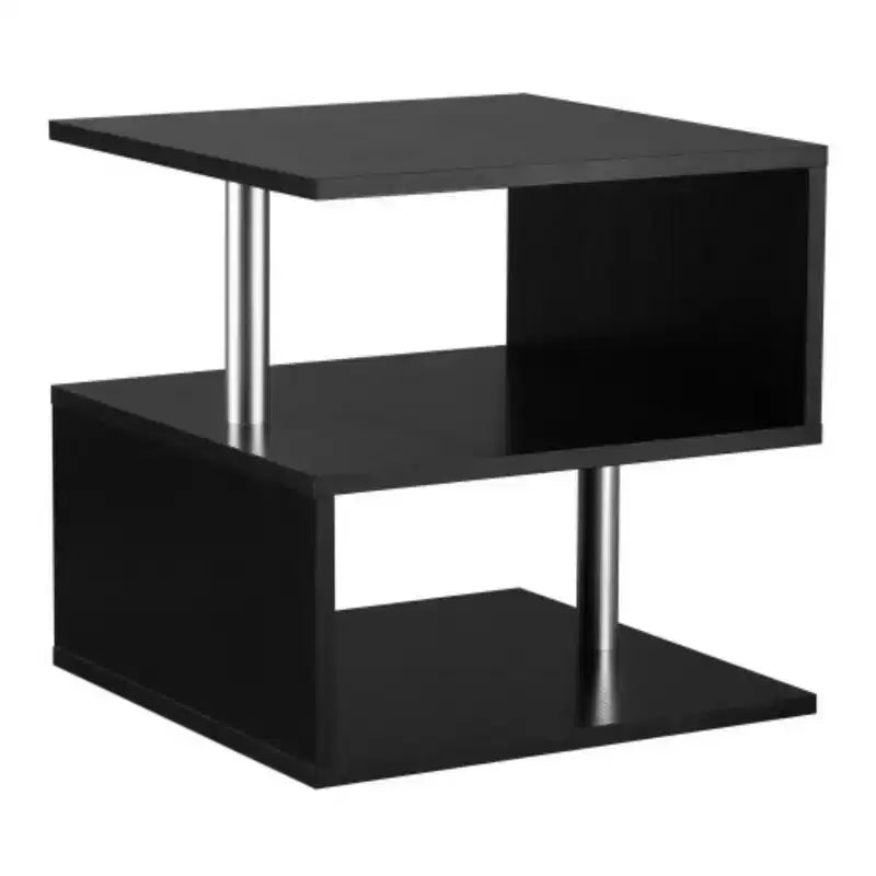 Table d'appoint contemporaine, Table d'appoint décorative, Table basse incurvée en S avec étagère de rangement et pieds en métal, Noir