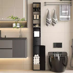 Armoire de salle de bain haute VECELO avec étagères réglables, meuble de rangement étroit avec porte-rouleau de papier toilette et petit tiroir