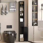 Armoire de salle de bain haute VECELO avec étagères réglables, meuble de rangement étroit avec porte-rouleau de papier toilette et petit tiroir