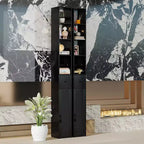 Armoire de salle de bain haute VECELO avec étagères réglables, meuble de rangement étroit avec porte-rouleau de papier toilette et petit tiroir