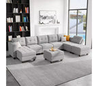Canapé modulaire tressé Belffin avec assise de rangement et pouf (8 places + 8 côtés)