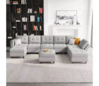 Canapé modulaire tressé Belffin avec assise de rangement et pouf (8 places + 8 côtés)