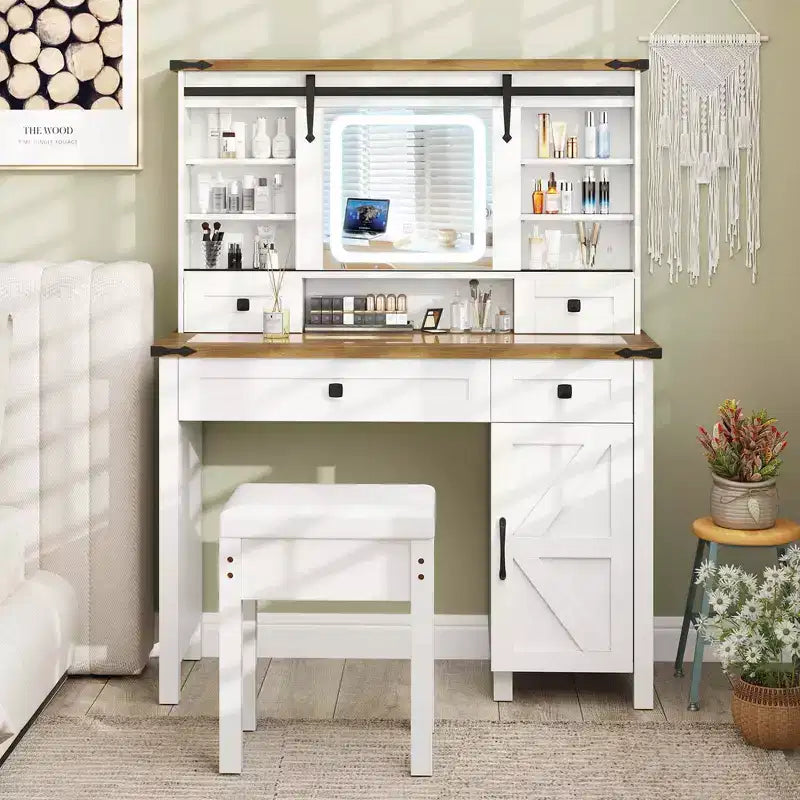 Coiffeuse de ferme Costway avec miroir coulissant et 3 modes d'éclairage