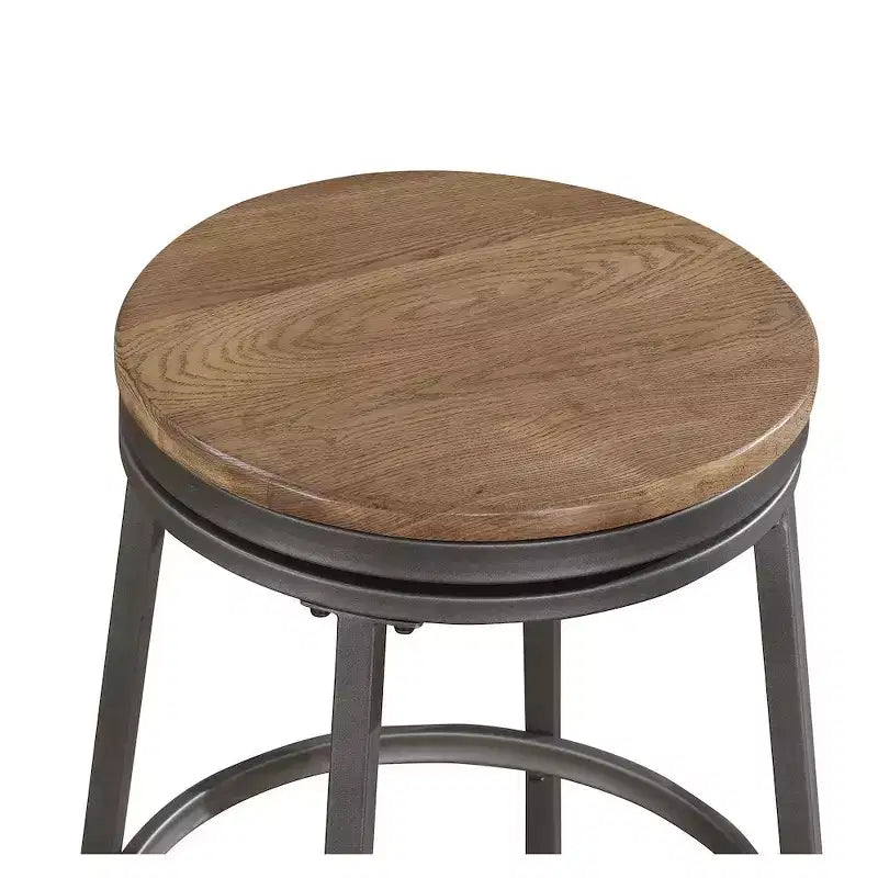Tabouret pivotant en métal sans dossier Stockton 30 - Gris ardoise - Assise en chêne doré