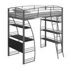 Lit mezzanine double en métal DHP Sage Studio avec bureau et étagères intégrés