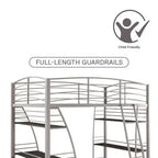 Lit mezzanine double en métal DHP Sage Studio avec bureau et étagères intégrés
