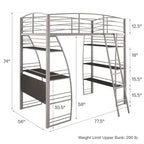 Lit mezzanine double en métal DHP Sage Studio avec bureau et étagères intégrés