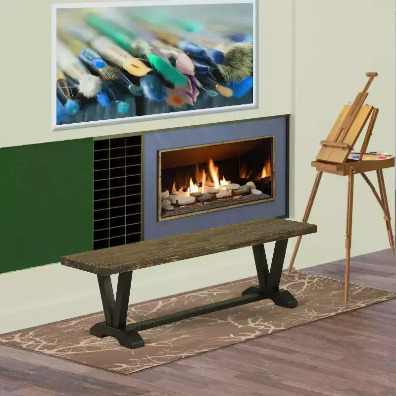 Banc de salle à manger moderne HomeStock avec assise en bois, 60x15x18 pouces, Noir/Espresso