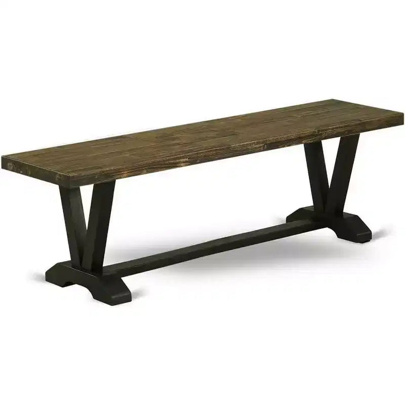 Banc de salle à manger moderne HomeStock avec assise en bois, 60x15x18 pouces, Noir/Espresso