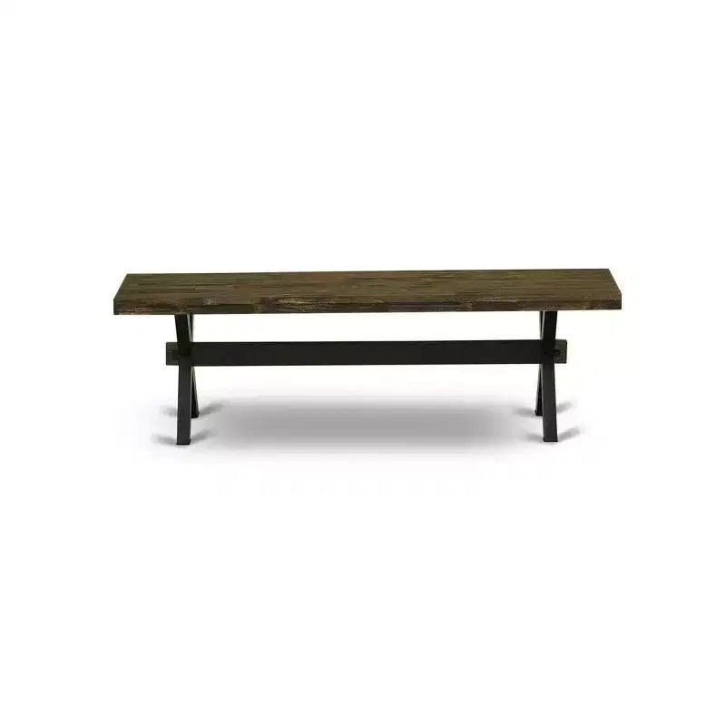Banc de salle à manger moderne HomeStock style X avec assise en bois, 60x15x18 pouces, noir brossé