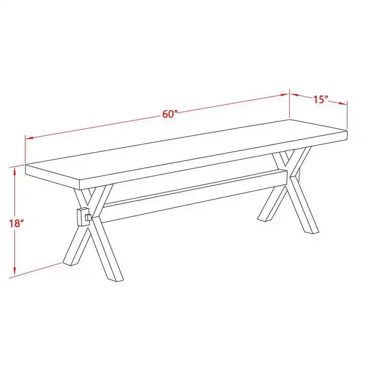 Banc de salle à manger moderne HomeStock style X avec assise en bois, 60x15x18 pouces, noir brossé