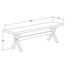 Banc de salle à manger moderne HomeStock style X avec assise en bois, 60x15x18 pouces, noir brossé