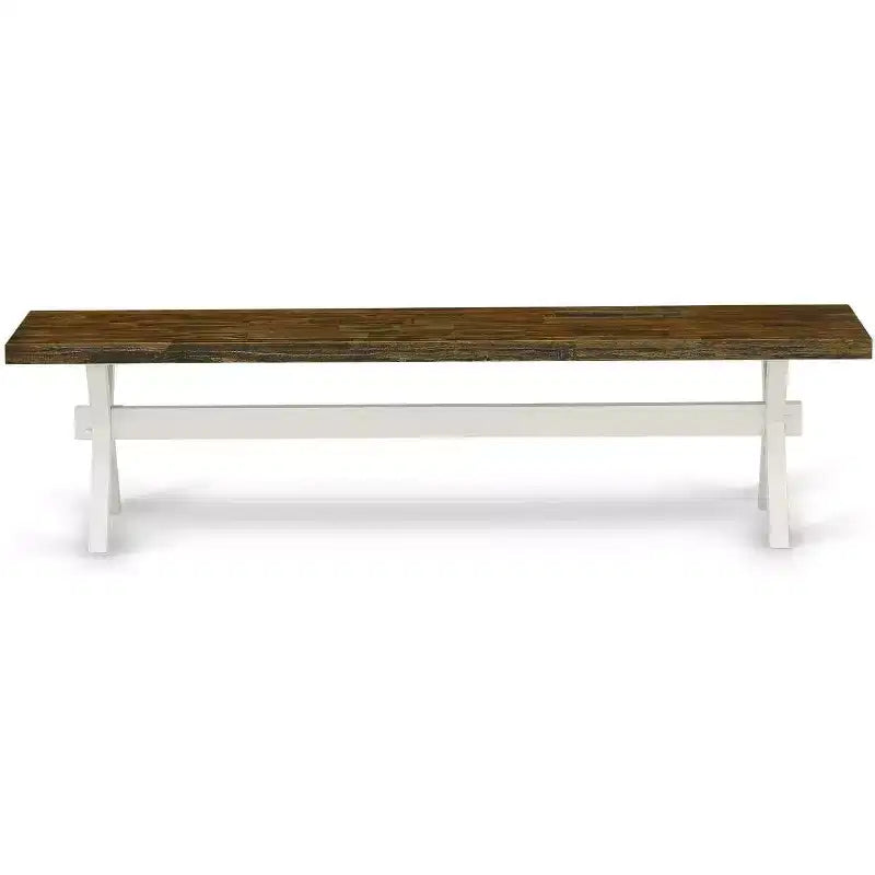 Banc de salle à manger moderne HomeStock style X avec assise en bois, 60x15x18 pouces, noir brossé