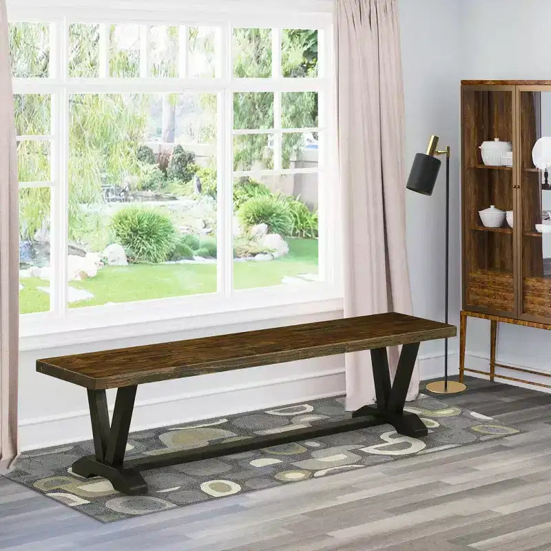 Banc de table à manger moderne HomeStock avec assise en bois, 72x15x18 pouces, noir/expresso