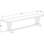 Banc de table à manger moderne HomeStock avec assise en bois, 72x15x18 pouces, noir/expresso