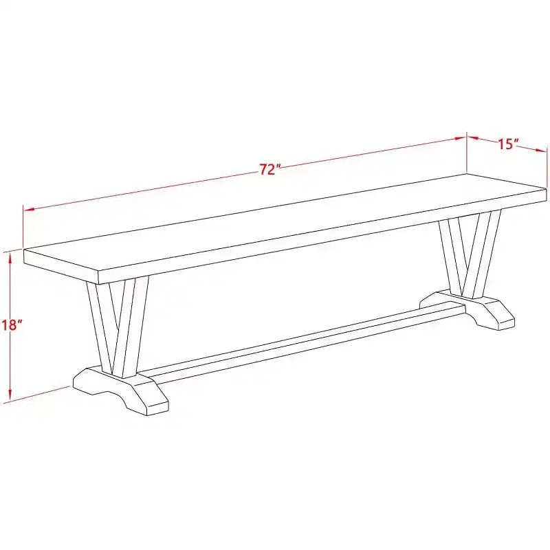 Banc de table à manger moderne HomeStock avec assise en bois, 72x15x18 pouces, noir/expresso