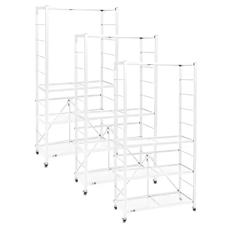 Origami 3 Pack Folding Steel Storage Rack, Adjustable Shelves, R2 Series, White