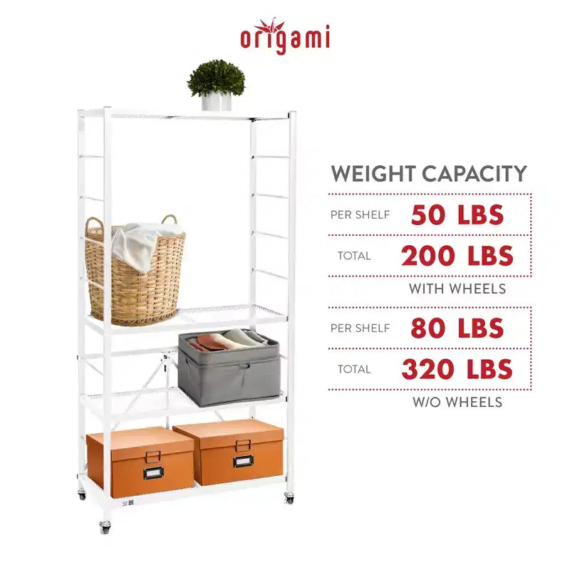 Lot de 3 étagères de rangement pliantes en acier Origami, tablettes réglables, série R2, blanc