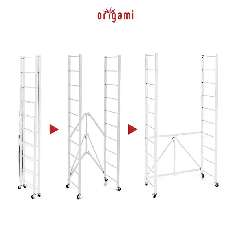 Lot de 3 étagères de rangement pliantes en acier Origami, tablettes réglables, série R2, blanc