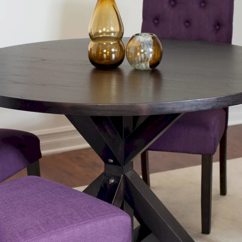 Ensemble de salle à manger rond 5 pièces, ensemble de meubles de salle à manger avec table à manger en croix et 4 chaises rembourrées