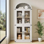 Bibliothèque en bois à arcades de 181 cm de haut avec portes, étagères arrondies style ferme pour salon, cuisine, bureau (blanc)
