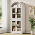 Bibliothèque en bois à arcades de 181 cm de haut avec portes, étagères arrondies style ferme pour salon, cuisine, bureau (blanc)