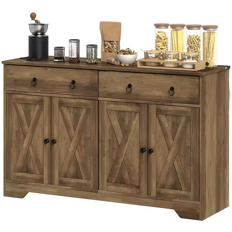 HOMCOM Buffet avec Rangement, Meuble Bas de Style Ferme avec 2 Tiroirs et Portes Coulissantes, Table de Buffet avec Étagères Réglables