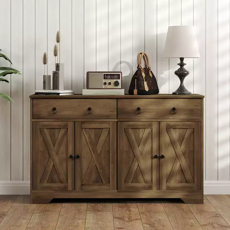 HOMCOM Buffet avec Rangement, Meuble Bas de Style Ferme avec 2 Tiroirs et Portes Coulissantes, Table de Buffet avec Étagères Réglables