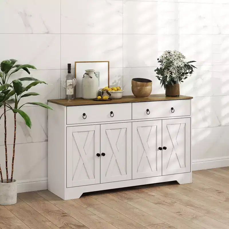 HOMCOM Buffet avec Rangement, Meuble Bas de Style Ferme avec 2 Tiroirs et Portes Coulissantes, Table de Buffet avec Étagères Réglables