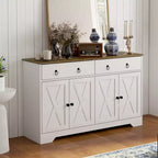 HOMCOM Buffet avec Rangement, Meuble Bas de Style Ferme avec 2 Tiroirs et Portes Coulissantes, Table de Buffet avec Étagères Réglables