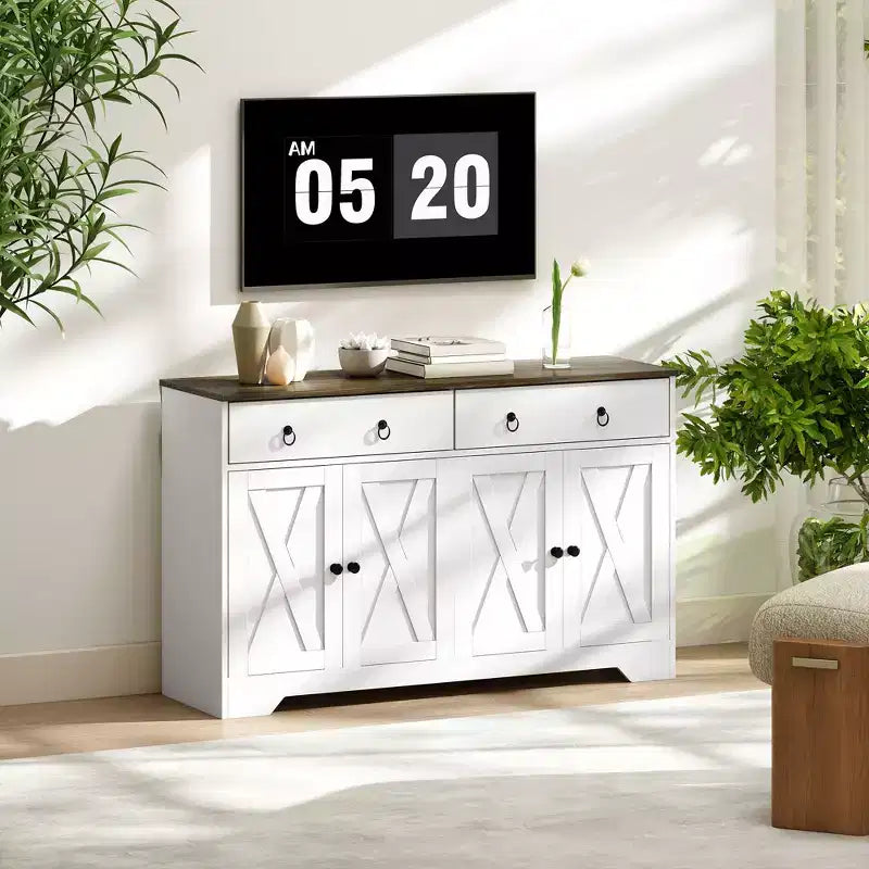 HOMCOM Buffet avec Rangement, Meuble Bas de Style Ferme avec 2 Tiroirs et Portes Coulissantes, Table de Buffet avec Étagères Réglables