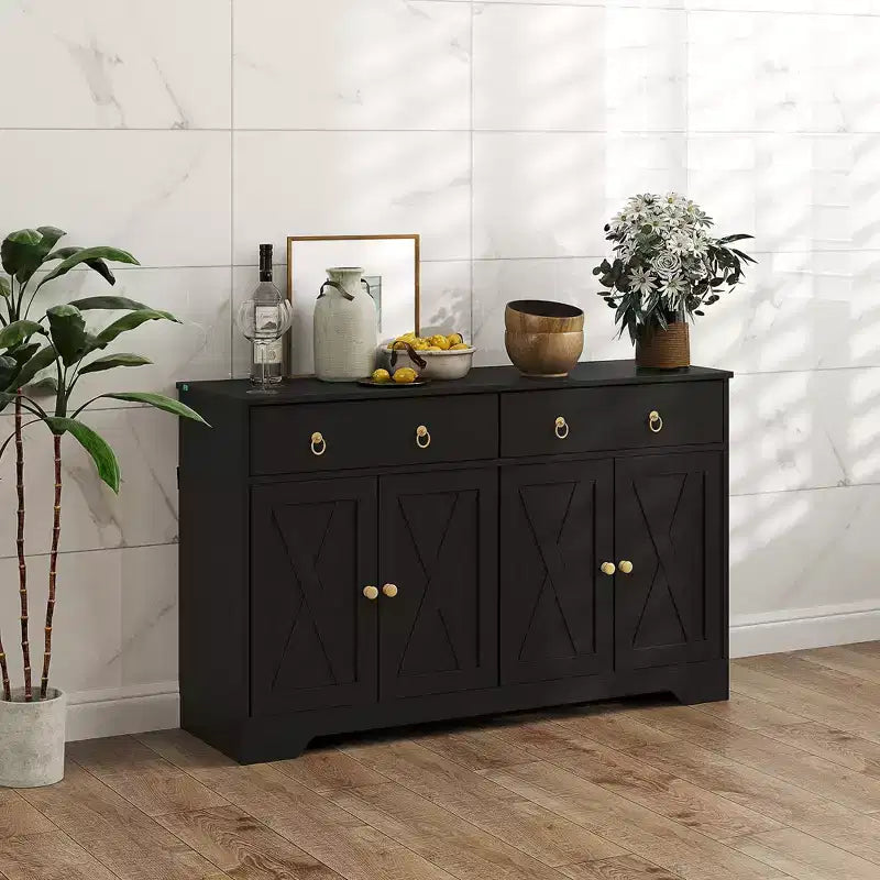HOMCOM Buffet avec Rangement, Meuble Bas de Style Ferme avec 2 Tiroirs et Portes Coulissantes, Table de Buffet avec Étagères Réglables
