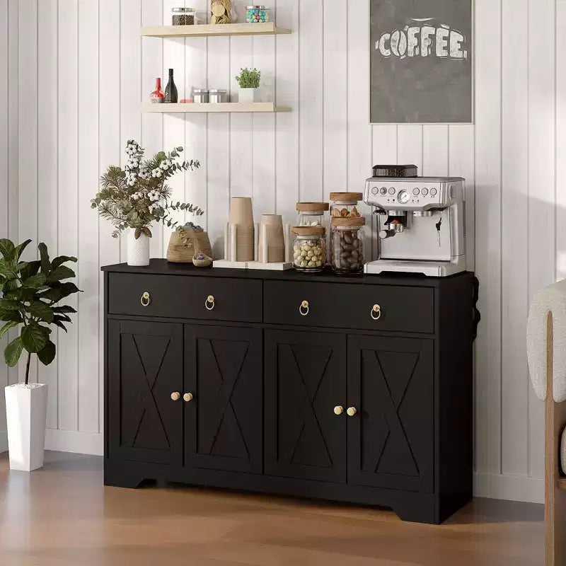HOMCOM Buffet avec Rangement, Meuble Bas de Style Ferme avec 2 Tiroirs et Portes Coulissantes, Table de Buffet avec Étagères Réglables