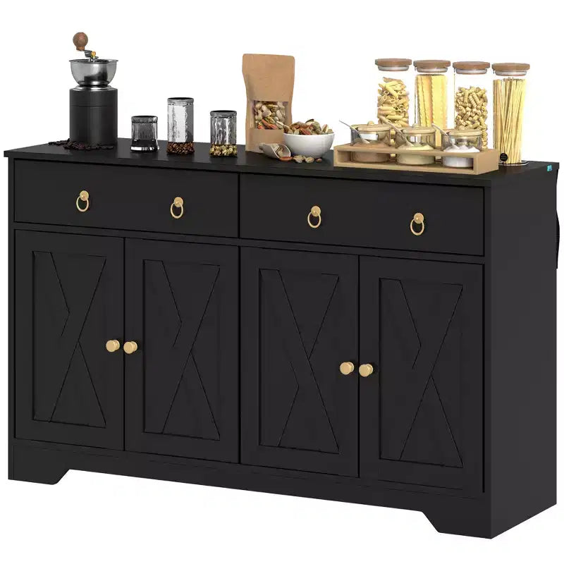 HOMCOM Buffet avec Rangement, Meuble Bas de Style Ferme avec 2 Tiroirs et Portes Coulissantes, Table de Buffet avec Étagères Réglables