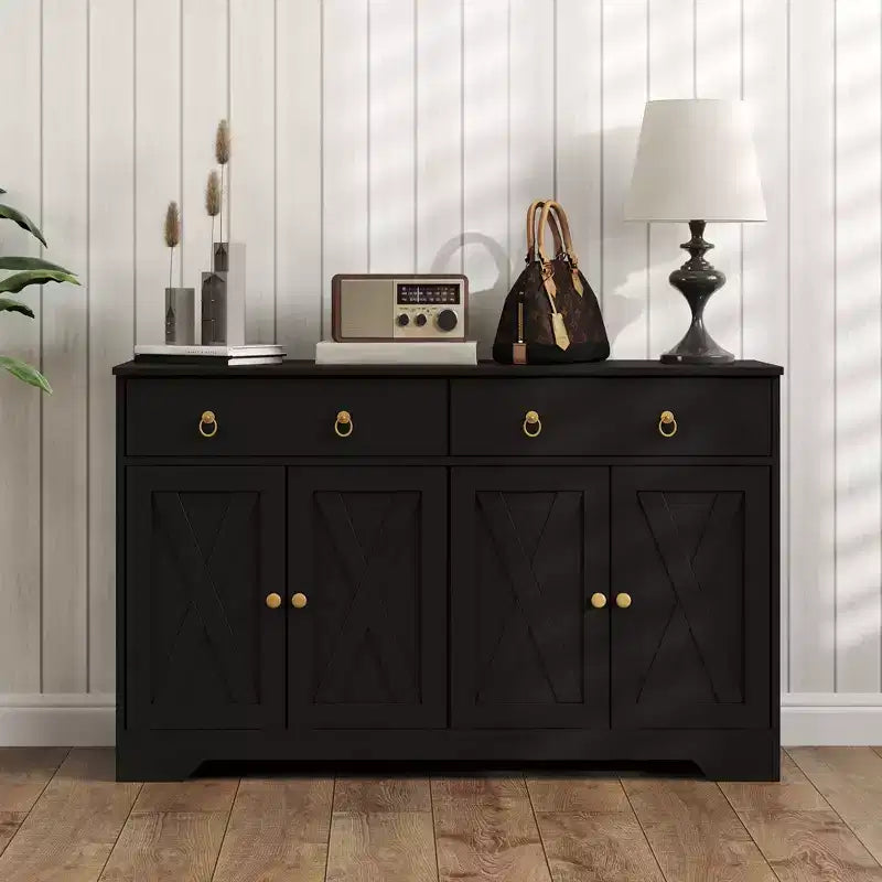 HOMCOM Buffet avec Rangement, Meuble Bas de Style Ferme avec 2 Tiroirs et Portes Coulissantes, Table de Buffet avec Étagères Réglables